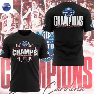 South Carolina Gamecocks 2025 SEC Womens Basketball Champions 3D T-Shirt – Red