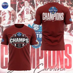 South Carolina Gamecocks 2025 SEC Womens Basketball Champions 3D T-Shirt – Red