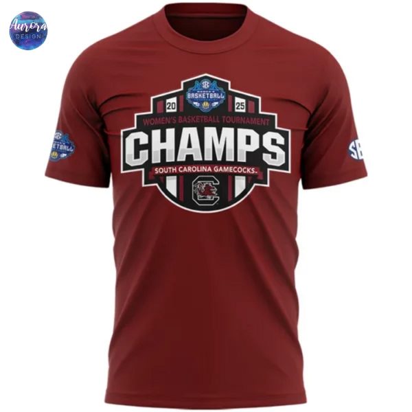 South Carolina Gamecocks 2025 SEC Womens Basketball Champions 3D T-Shirt – Red