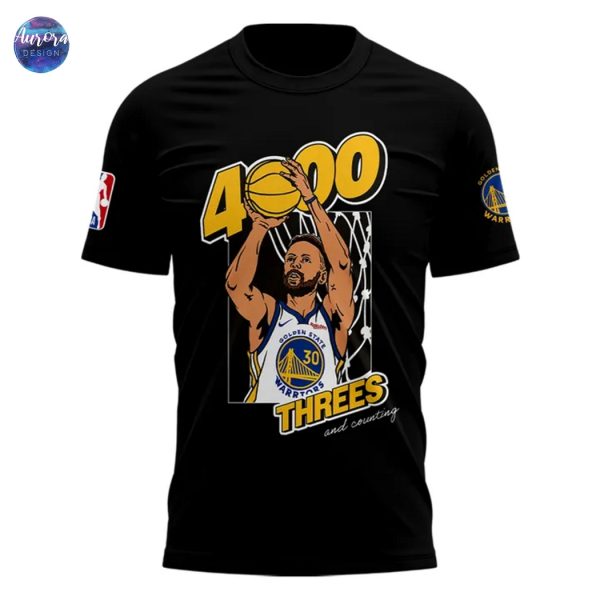 Stephen Curry Black Golden State Warriors 4000 Threes And Counting – The Record Tour 3D T-Shirt