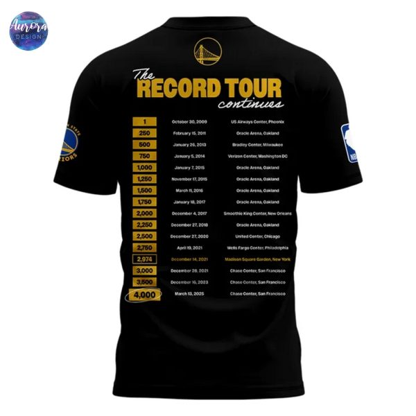 Stephen Curry Black Golden State Warriors 4000 Threes And Counting – The Record Tour 3D T-Shirt