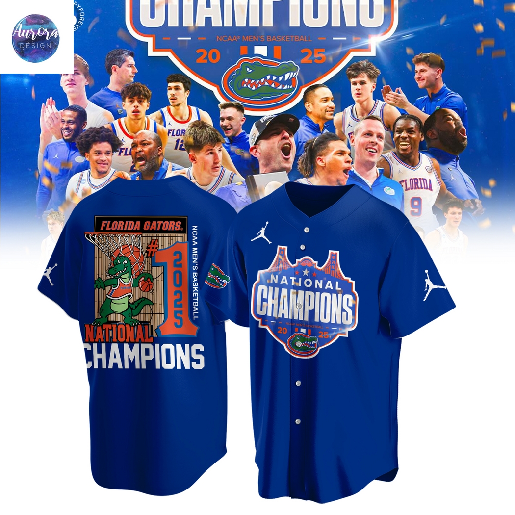 2025 NCAA Florida Gators Mens Basketball National Champions Baseball Jersey - Blue 2025 NCAA Florida Gators Mens Basketball National Champions Baseball Jersey - Blue