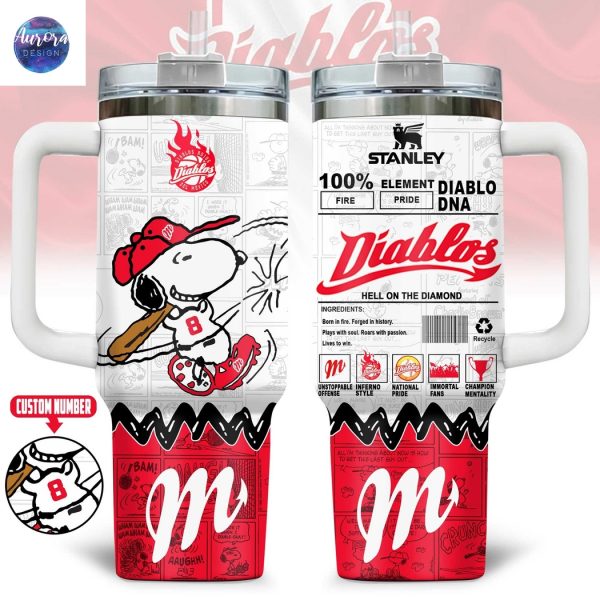Personalized Diablos Rojos Del Mexico Snoopy Tumbler With Handle And Straw