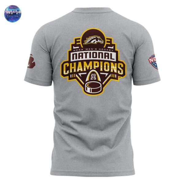 Western Michigan Broncos National Mens Hockey Champions 2025 3D T-Shirt – Grey