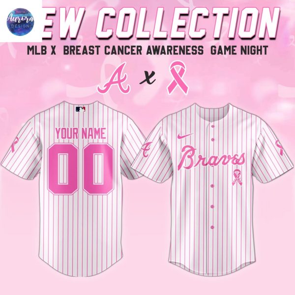 Personalized Atlanta Braves Breast Cancer Awareness Baseball Jersey