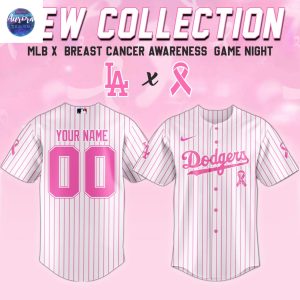 Personalized Los Angeles Dodgers Breast Cancer Awareness Baseball Jersey