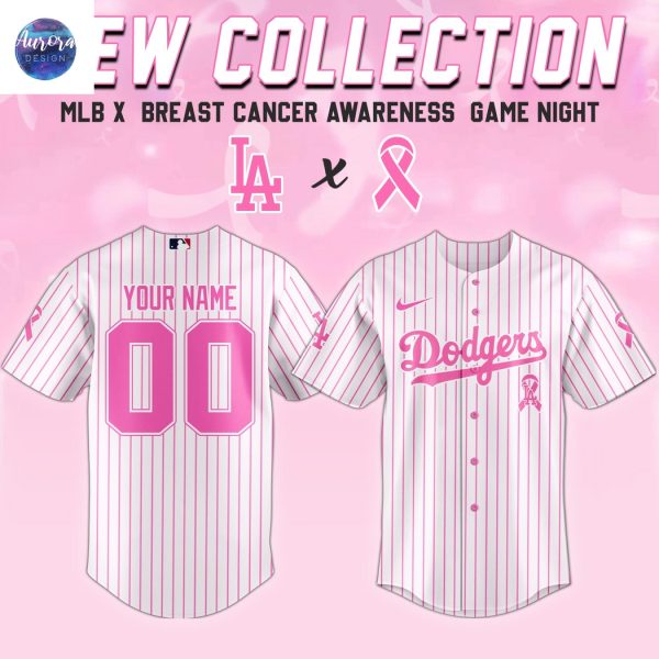 Personalized Los Angeles Dodgers Breast Cancer Awareness Baseball Jersey