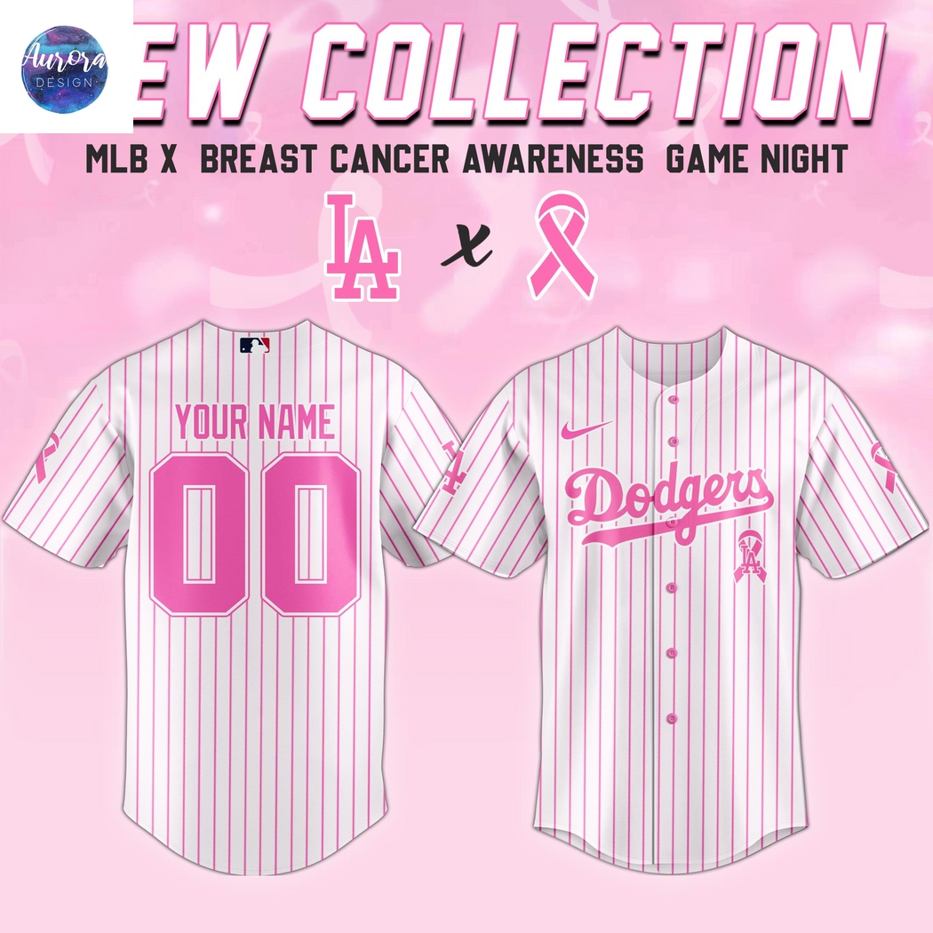 Personalized Los Angeles Dodgers Breast Cancer Awareness Baseball Jersey Personalized Los Angeles Dodgers Breast Cancer Awareness Baseball Jersey
