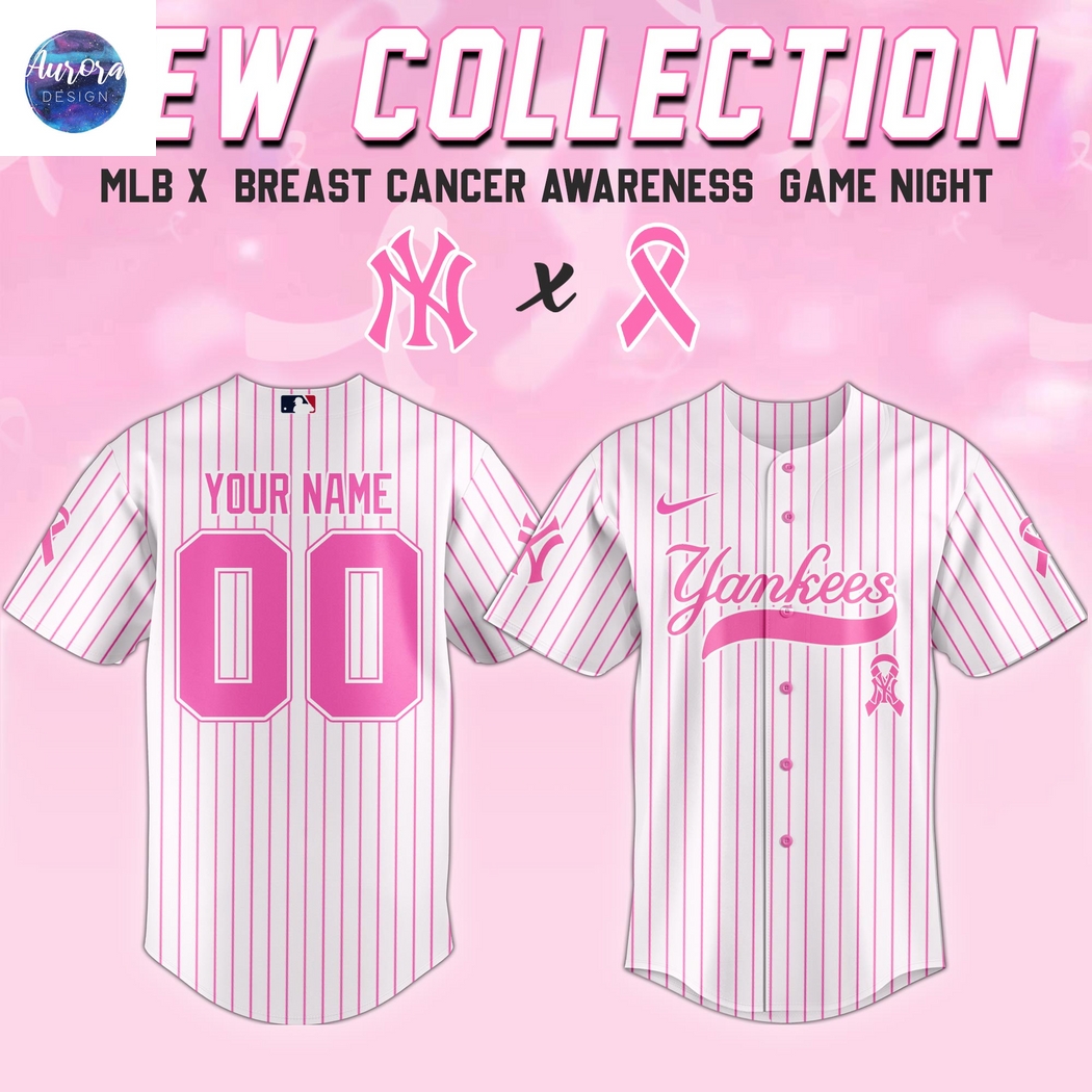 Personalized New York Yankees Breast Cancer Awareness Baseball Jersey Personalized New York Yankees Breast Cancer Awareness Baseball Jersey