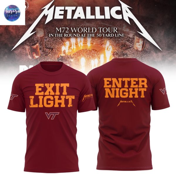 Virginia Tech Hokies Metallica Metallica M72 World Tour Exit Light Enter Night 3D T-Shirt