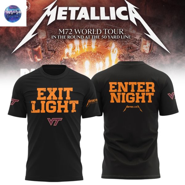 Virginia Tech Hokies Metallica Metallica M72 World Tour Exit Light Enter Night 3D T-Shirt – Black